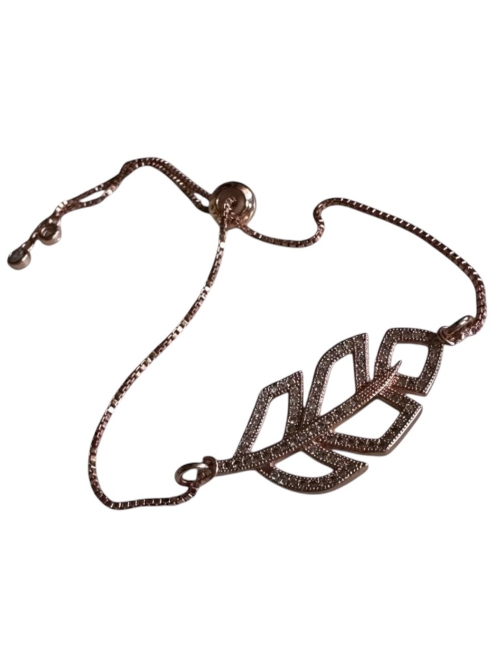 Classic Rose Gold Pave Leaf Adjustable Bracelet
